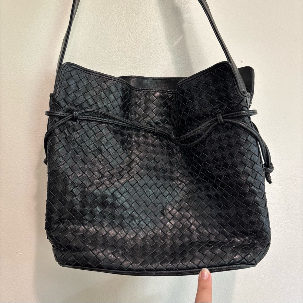 Ashneil vintage leather bucket bag purse woven black - Picture 7 of 10